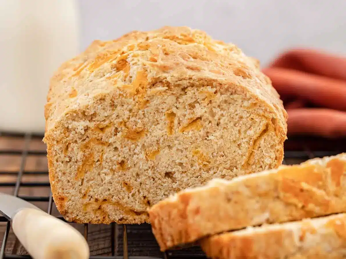 Bread loaf cut into slices.