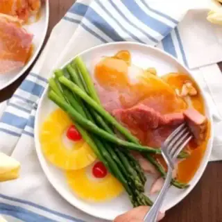 Aerial view of a plate of ham