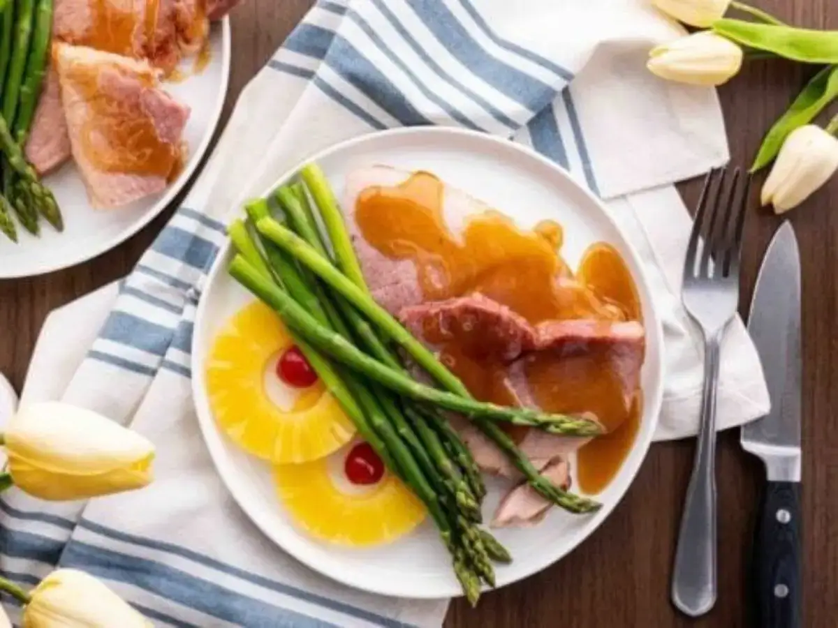 Aerial view of a plate of ham