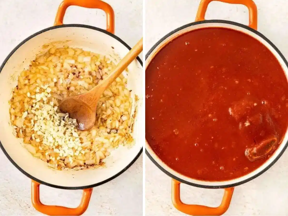 adding ingredients to dutch oven collage 