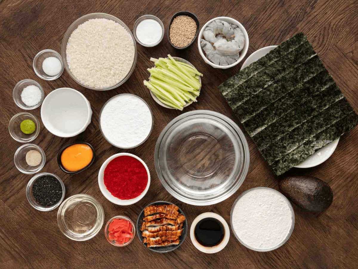 Ingredients in bowls ready to make rolls