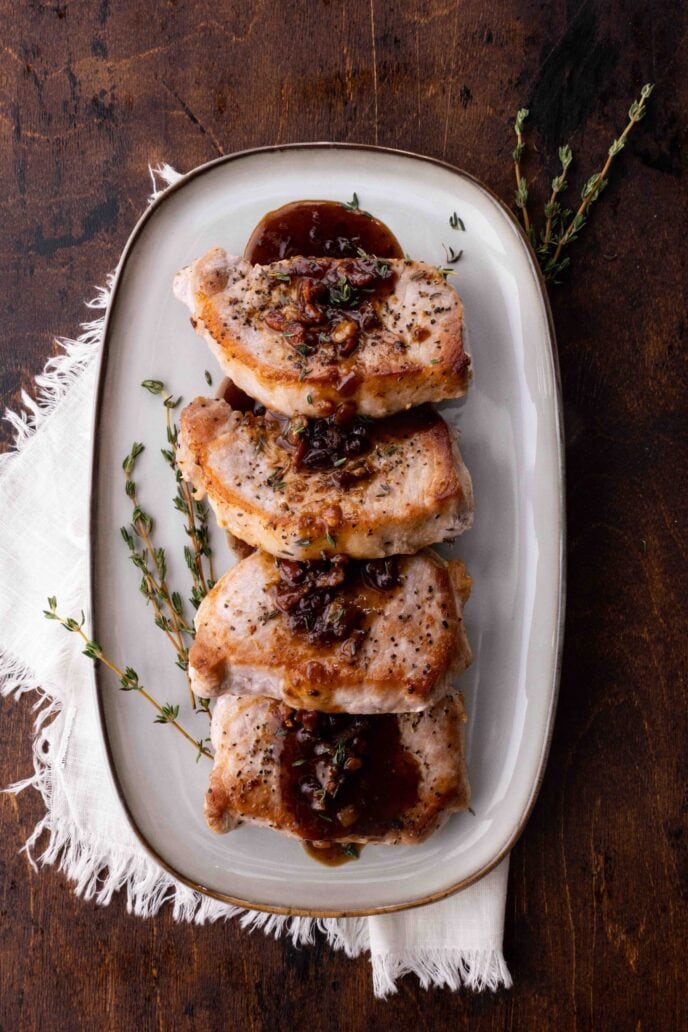 Pig and Fig Pork Chops on a platter