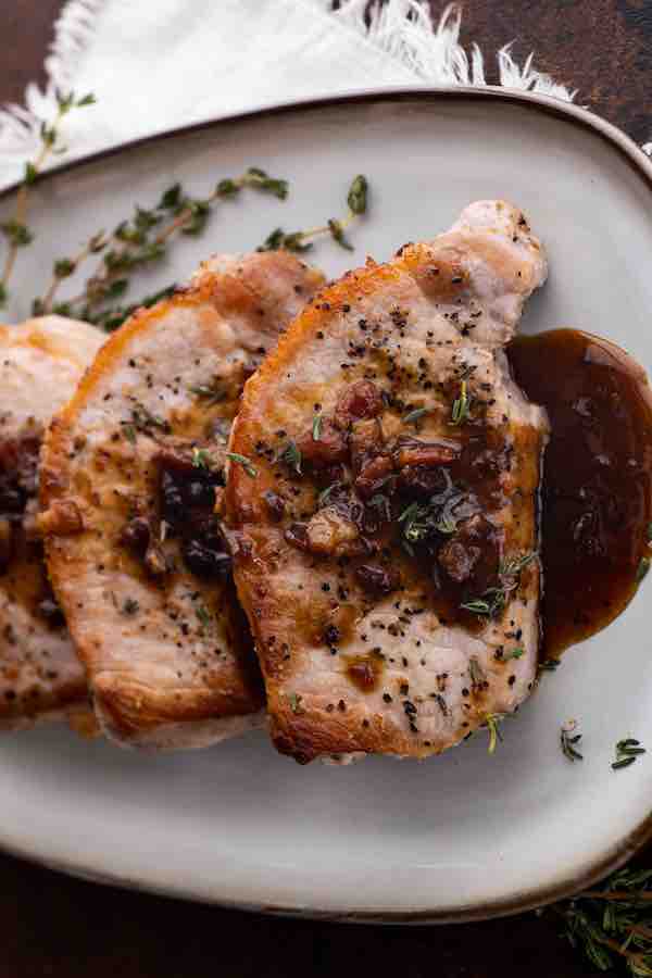 Pig and Fig Pork Chops on a platter