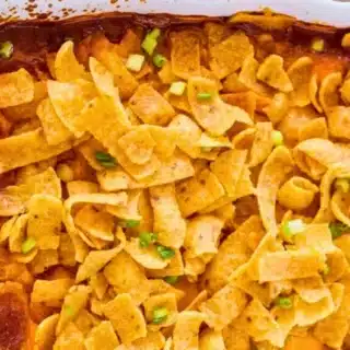 Beef mixture with Fritos and green onions on top