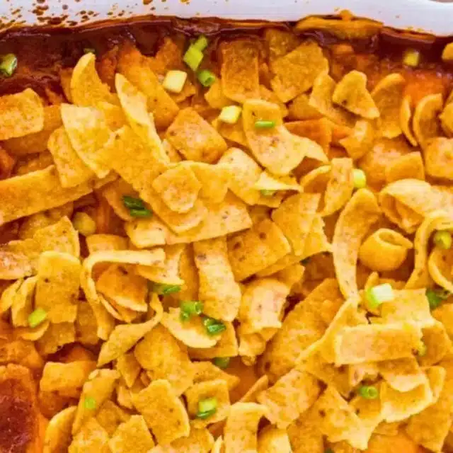 Beef mixture with Fritos and green onions on top