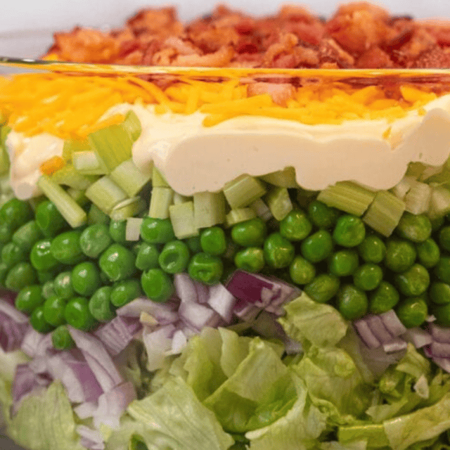 side view showing layers of salad