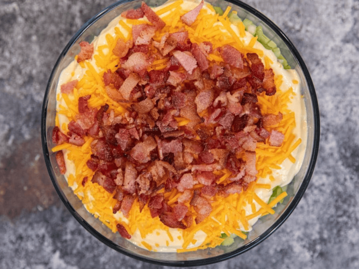 Top view of salad in bowl