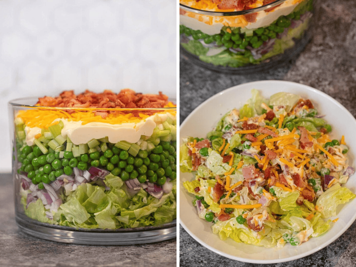 Collage of salad in bowl and on plate