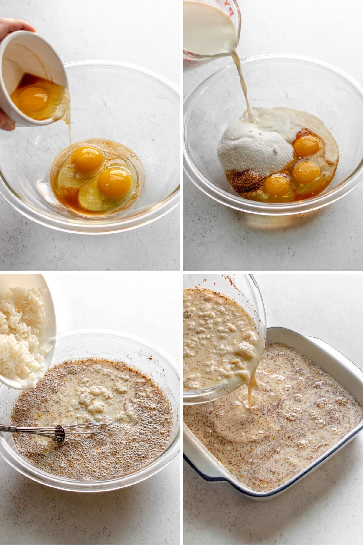 Baked Rice Pudding preparation in 4 steps collage