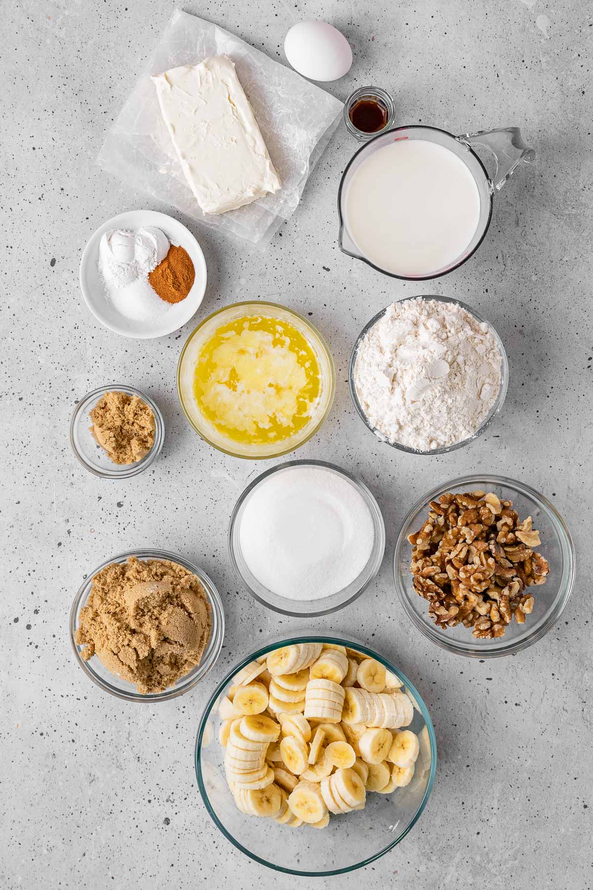 Bananas Foster Cobbler Ingredients separated in small dishes