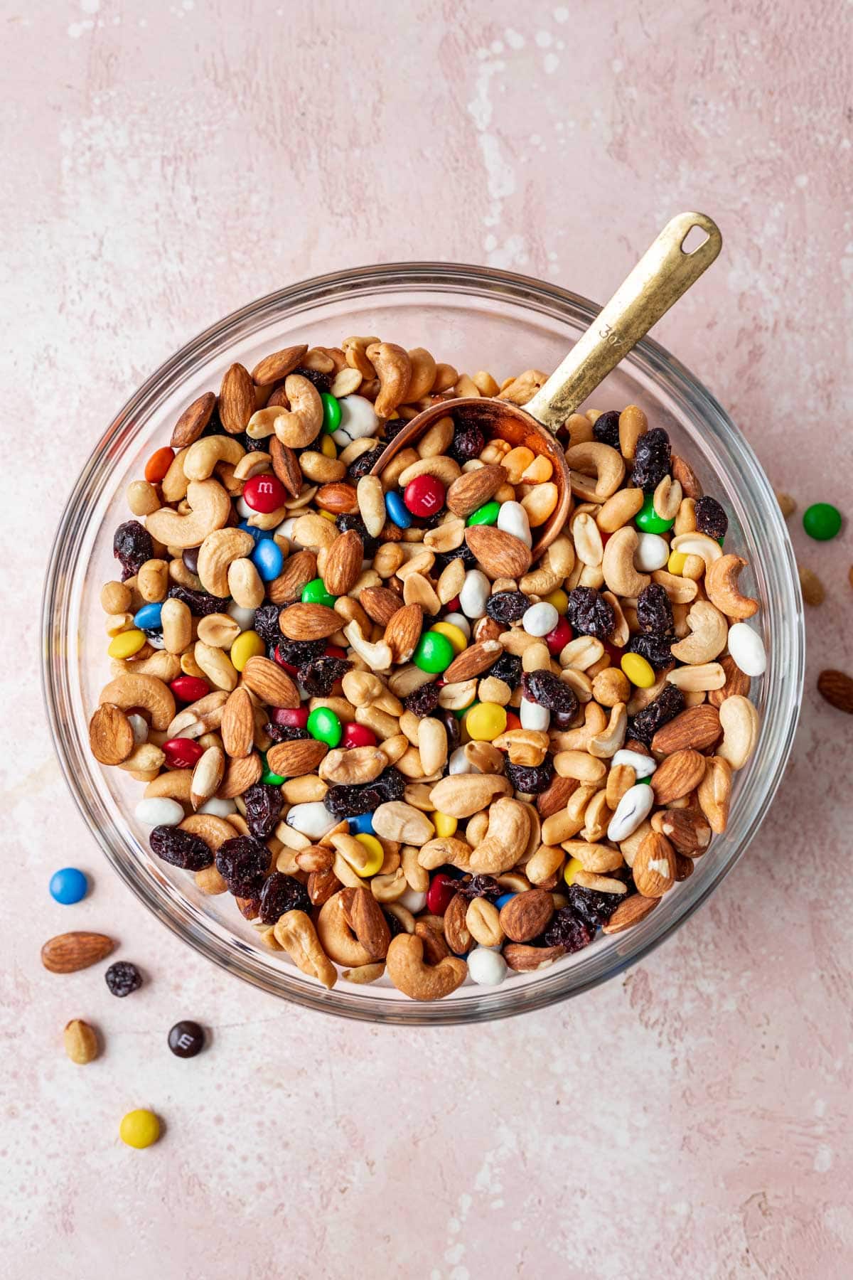 Classic Trail Mix old fashioned candy scoop in bowl with trail mix