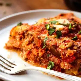 slice of bake on plate with fork