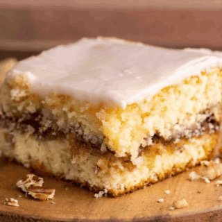 Slice of cake on wood plate