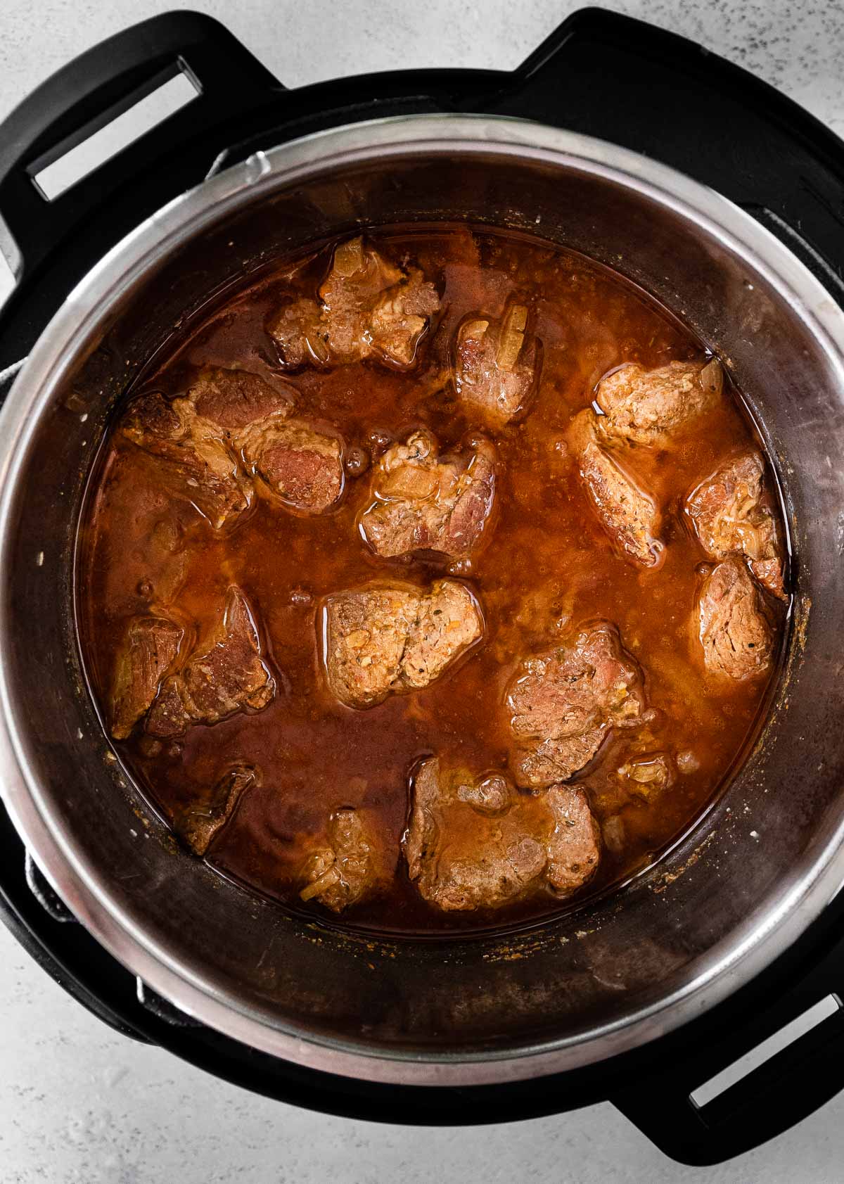 Instant Pot Pork Carnitas cooked meat and broth instant pot