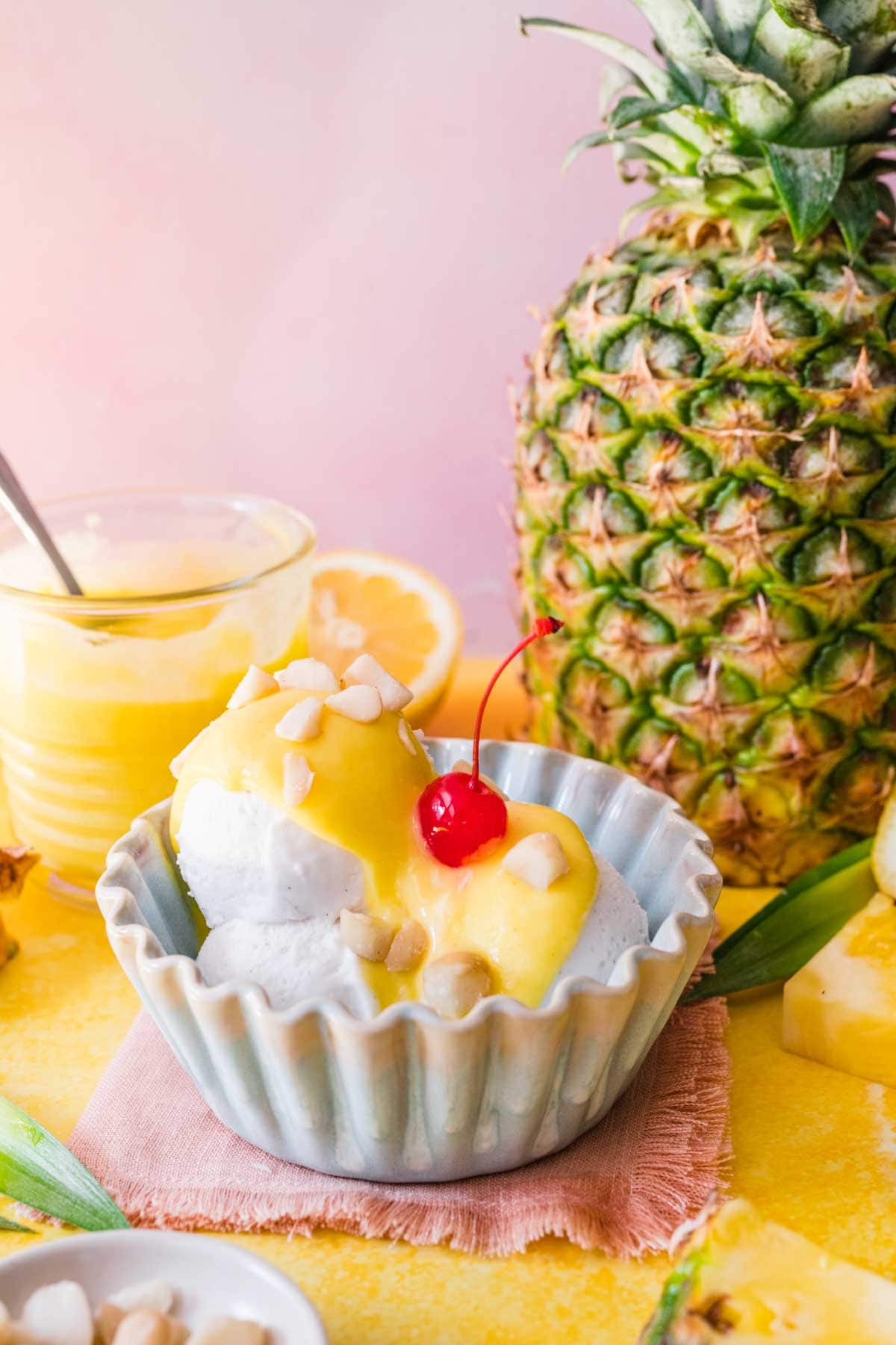 Pineapple Curd on top of ice cream