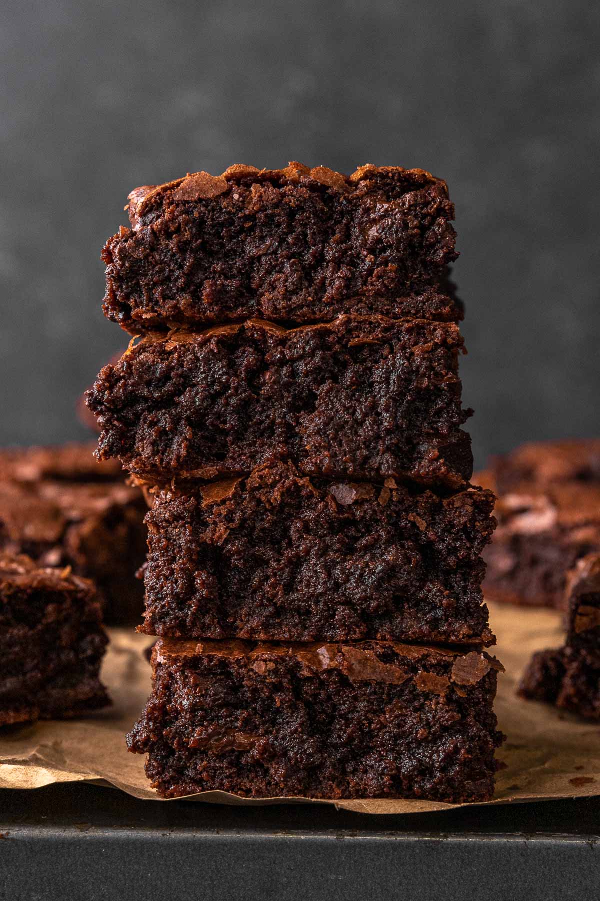 Super Rich Chocolate Brownies stack of four brownies