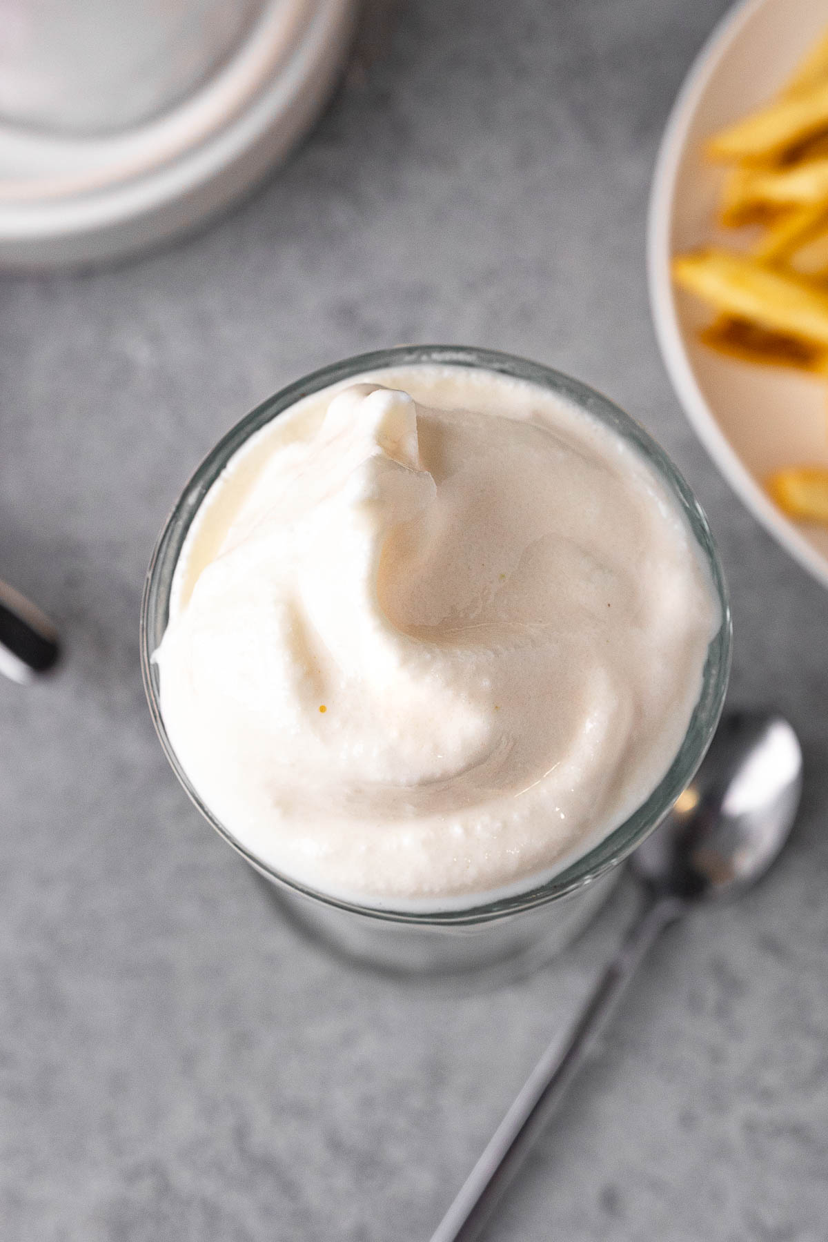 Wendys Vanilla Frosty in a milkshake glass top down view