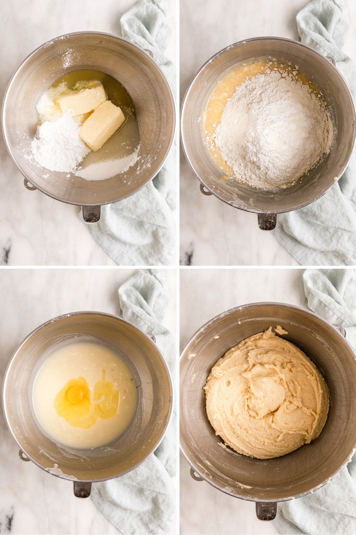 Amish Sugar Cookies dough preparation 4 panel collage