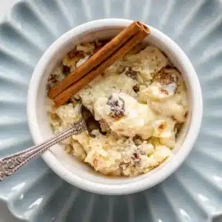 pudding in a dish with a spoon