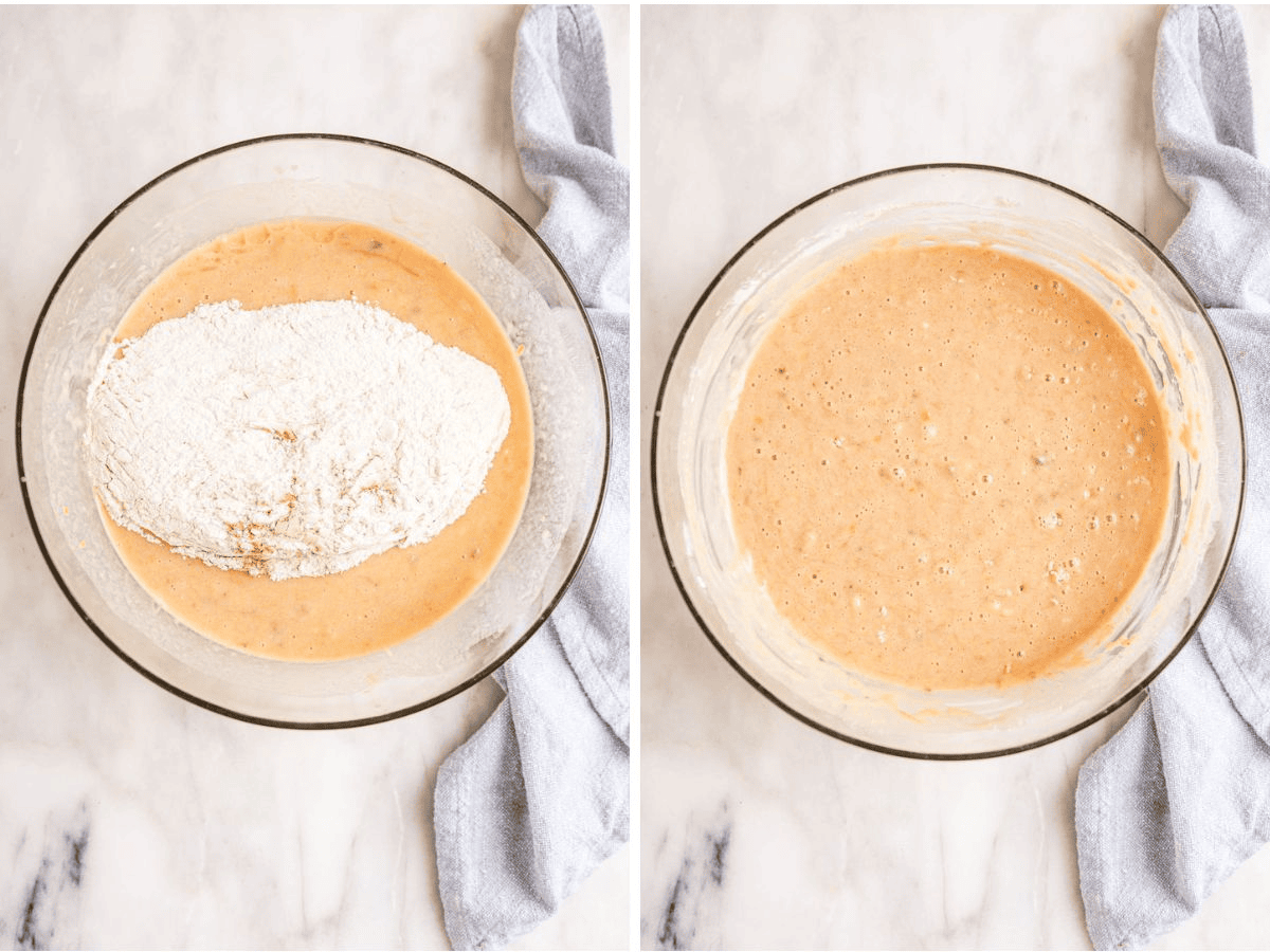 collage of mixing the ingredients in a mixing bowl