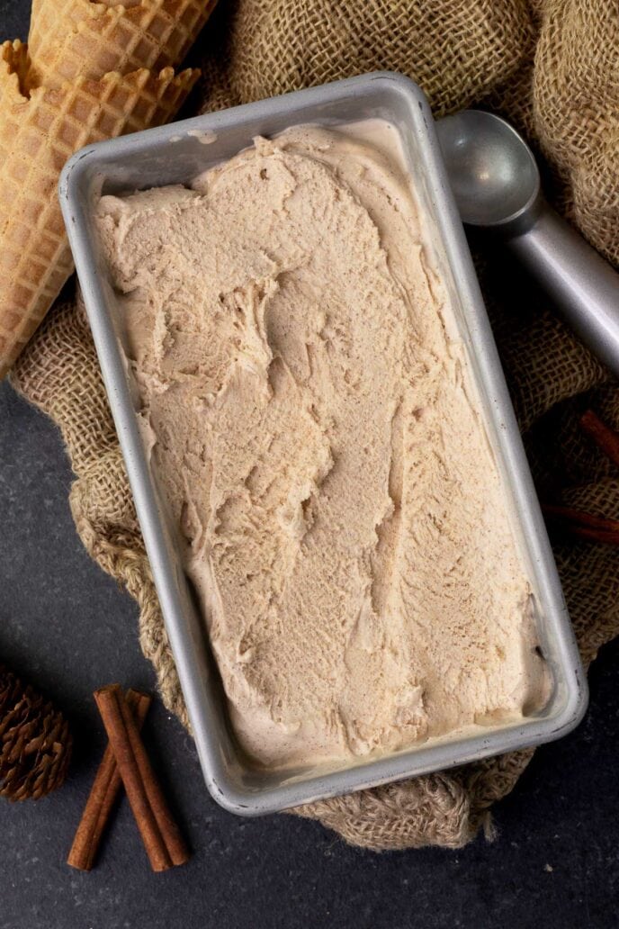 Cinnamon Ice Cream frozen in container