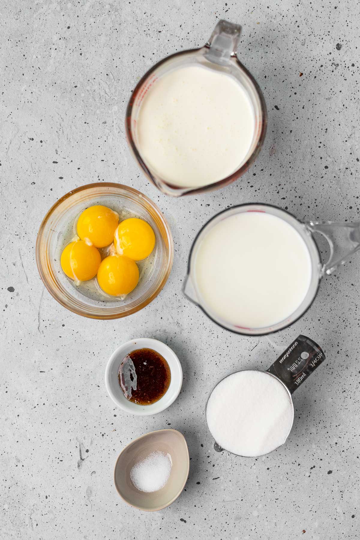 French Vanilla Ice Cream ingredients in separate bowls