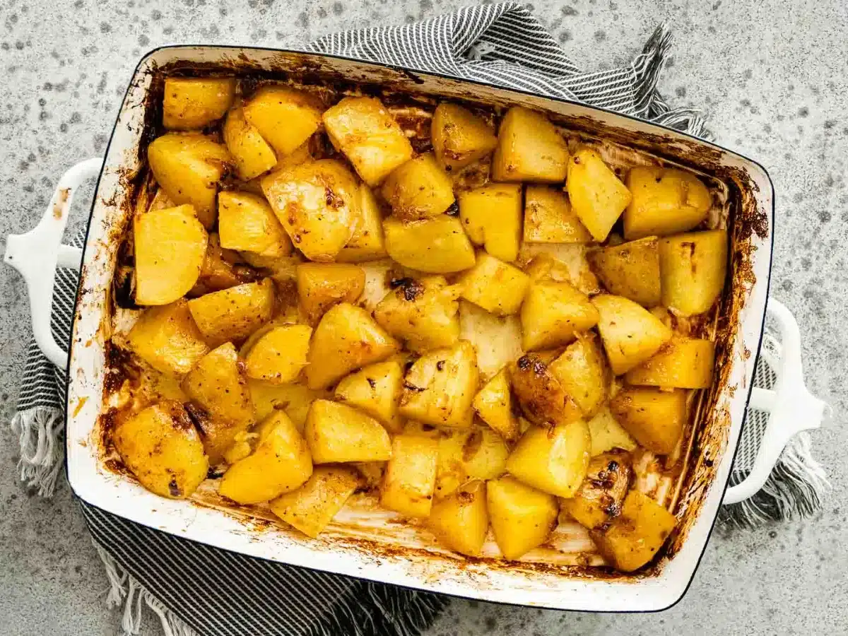 Vegetable taken out of the oven in a baking dish