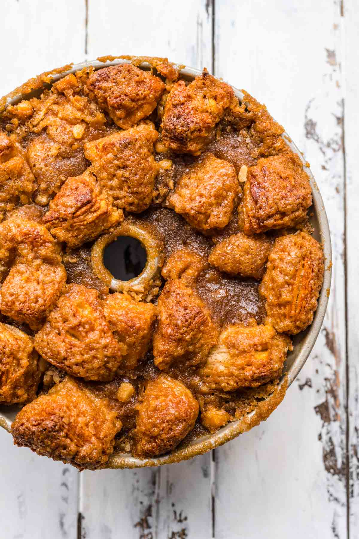 Hawaiian Monkey Bread baked in pan before removing