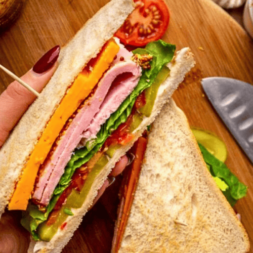 cross section of sandwich in hand