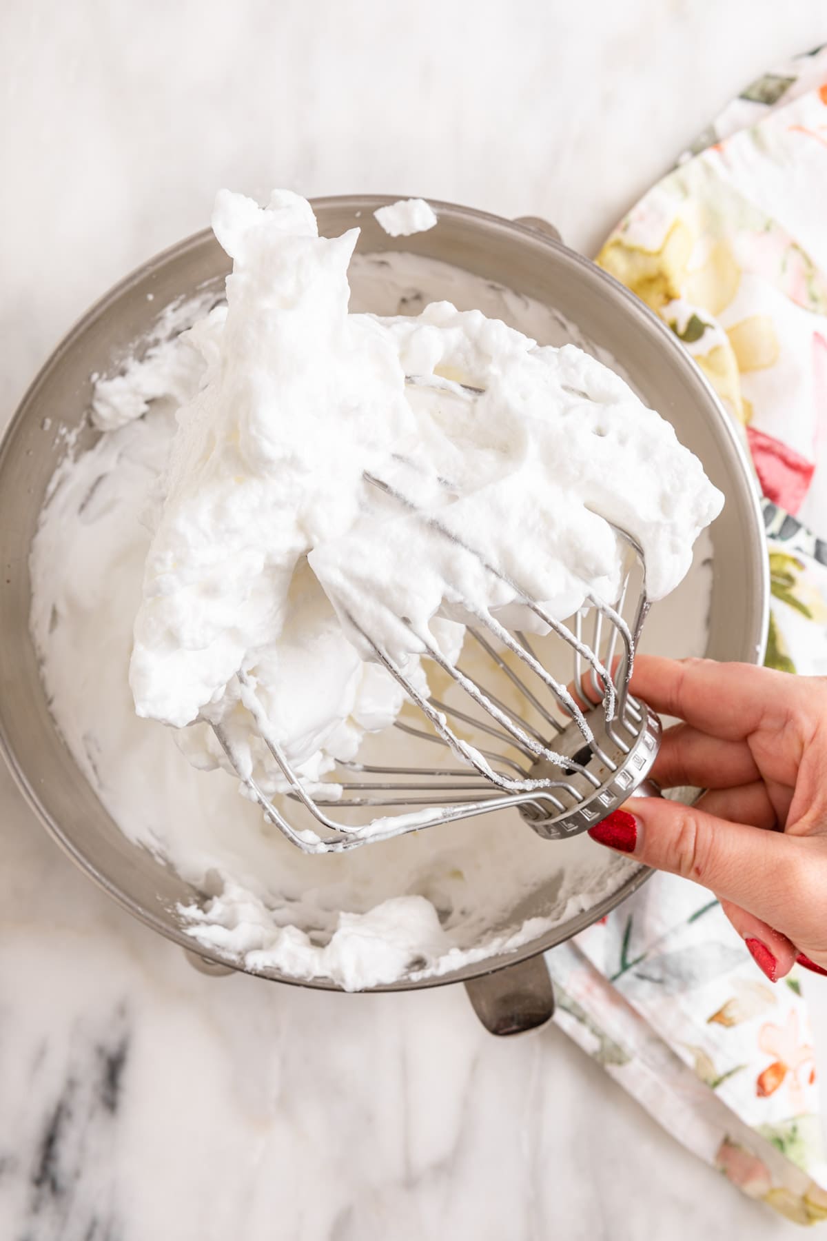 White Cupcakes Wedding Cupcakes whipped egg whites at stiff peaks with mixer whisk and metal bowl