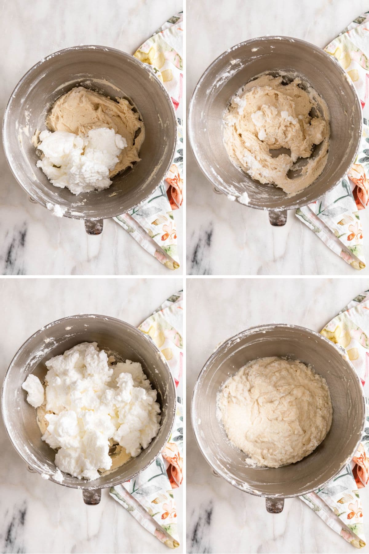 White Cupcakes Wedding Cupcakes collage of preparing batter in 4 panels