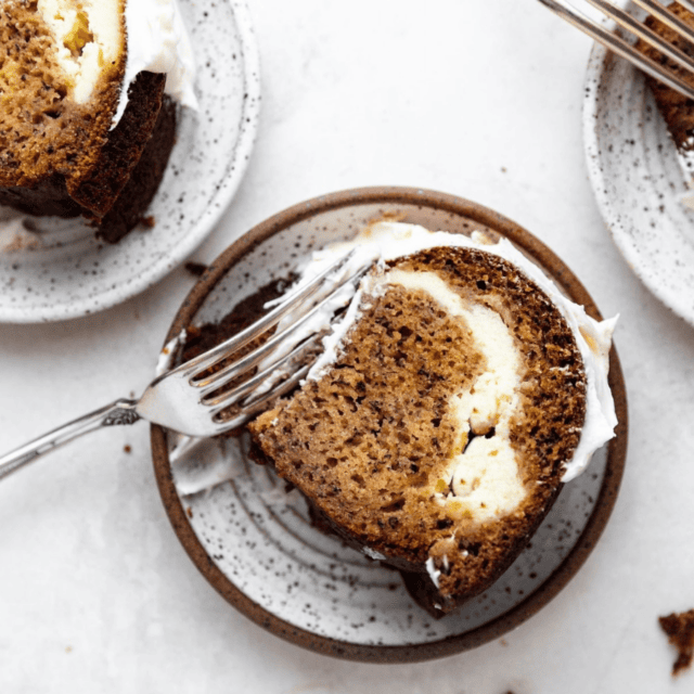 Served desserts on plates
