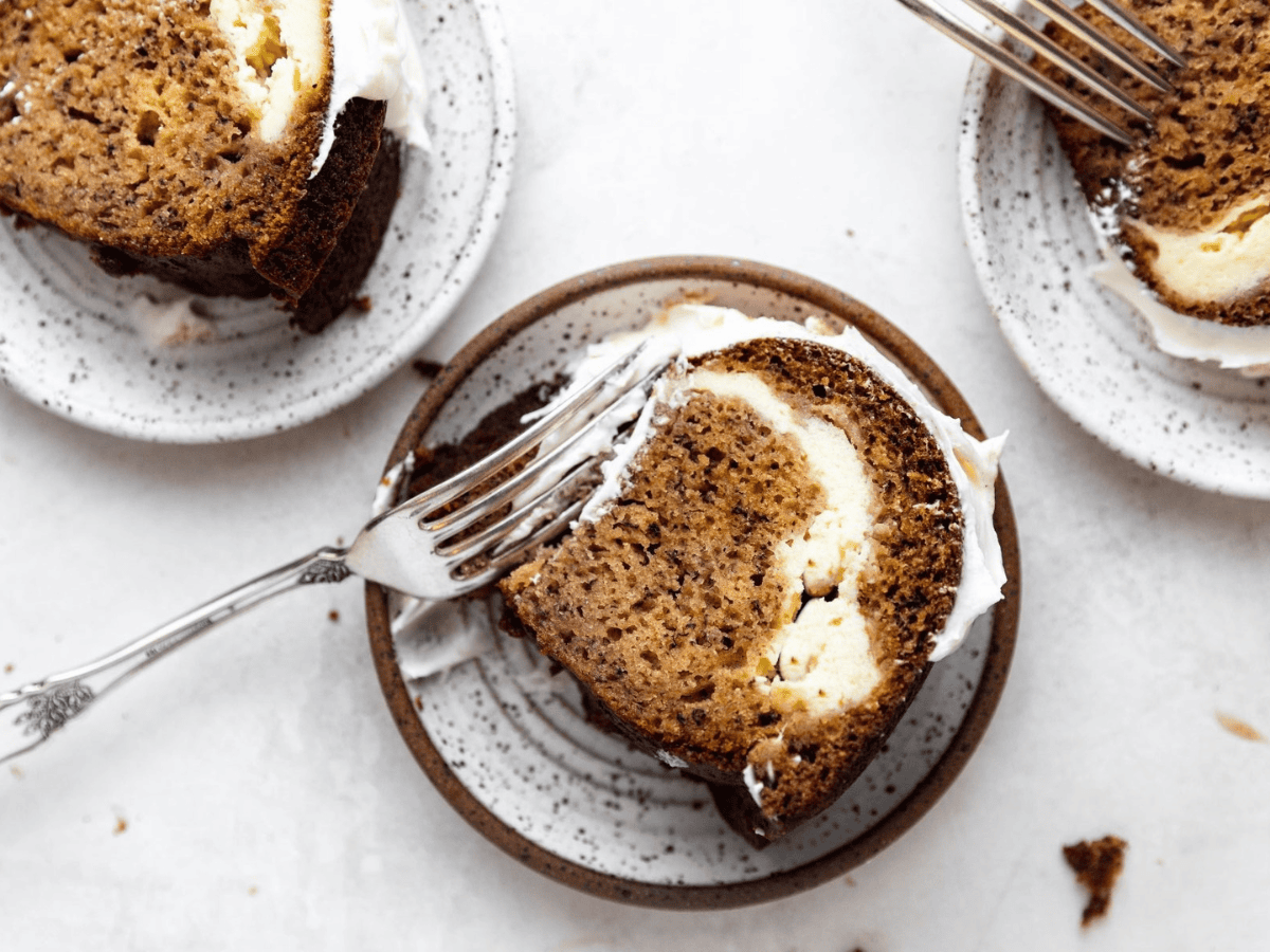 Served desserts on plates