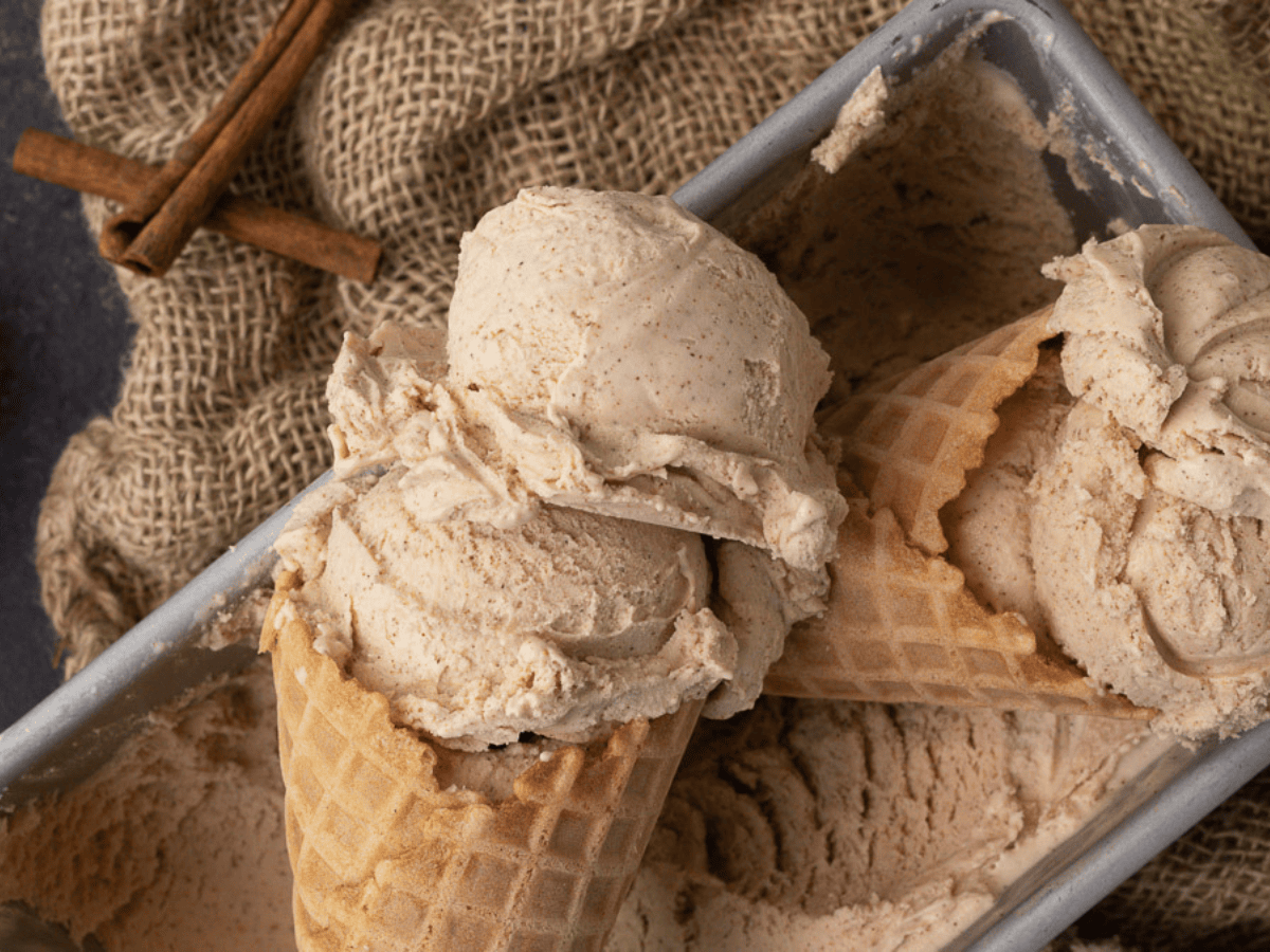 close up of spiced ice cream in waffle cones