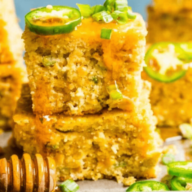 Bread stacked with jalapenos and honey comb