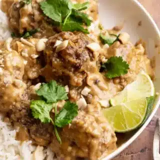 meatballs and rice with lime and cilantro