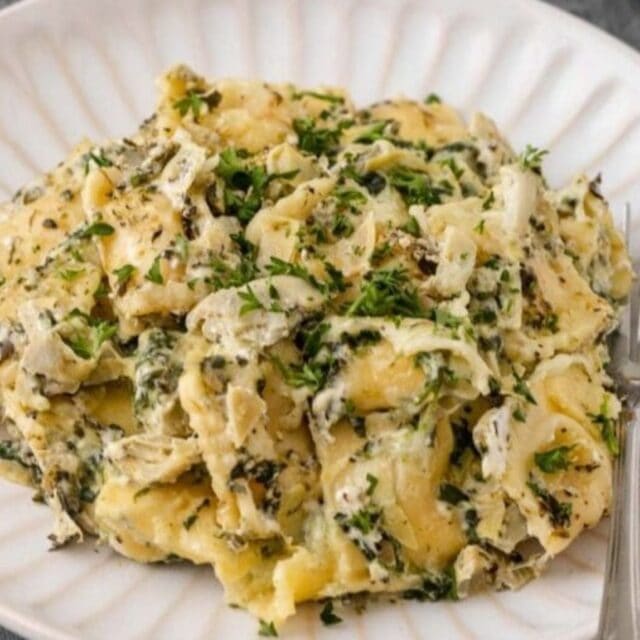 Casserole on a white plate.