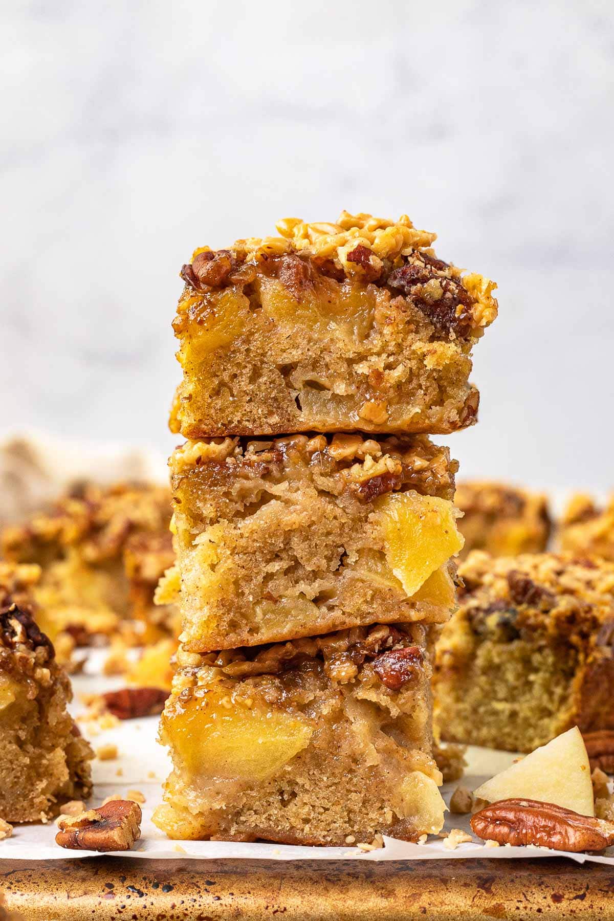 Toffee Apple Brownie Bars baked bars stacked in a column