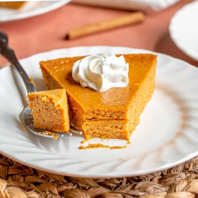 Slice of crustless pie on plate.