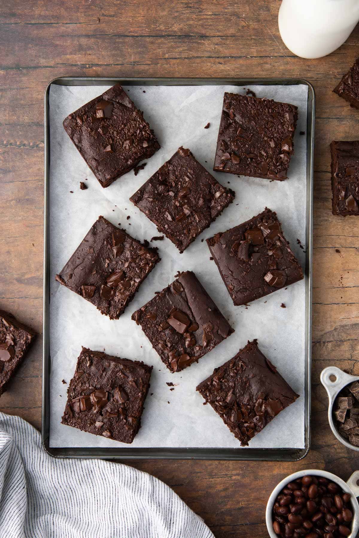Aerial view of Black Bean Brownies, cut into squares