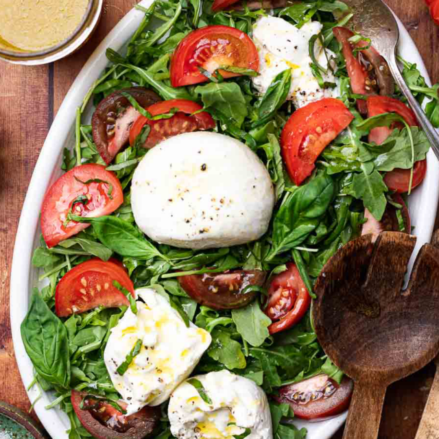 Fresh salad on a large serving dish.
