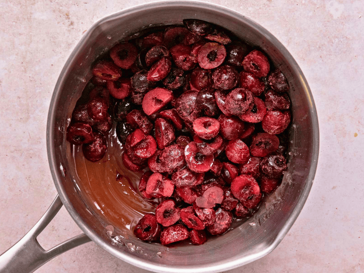 heating cherries in a pot