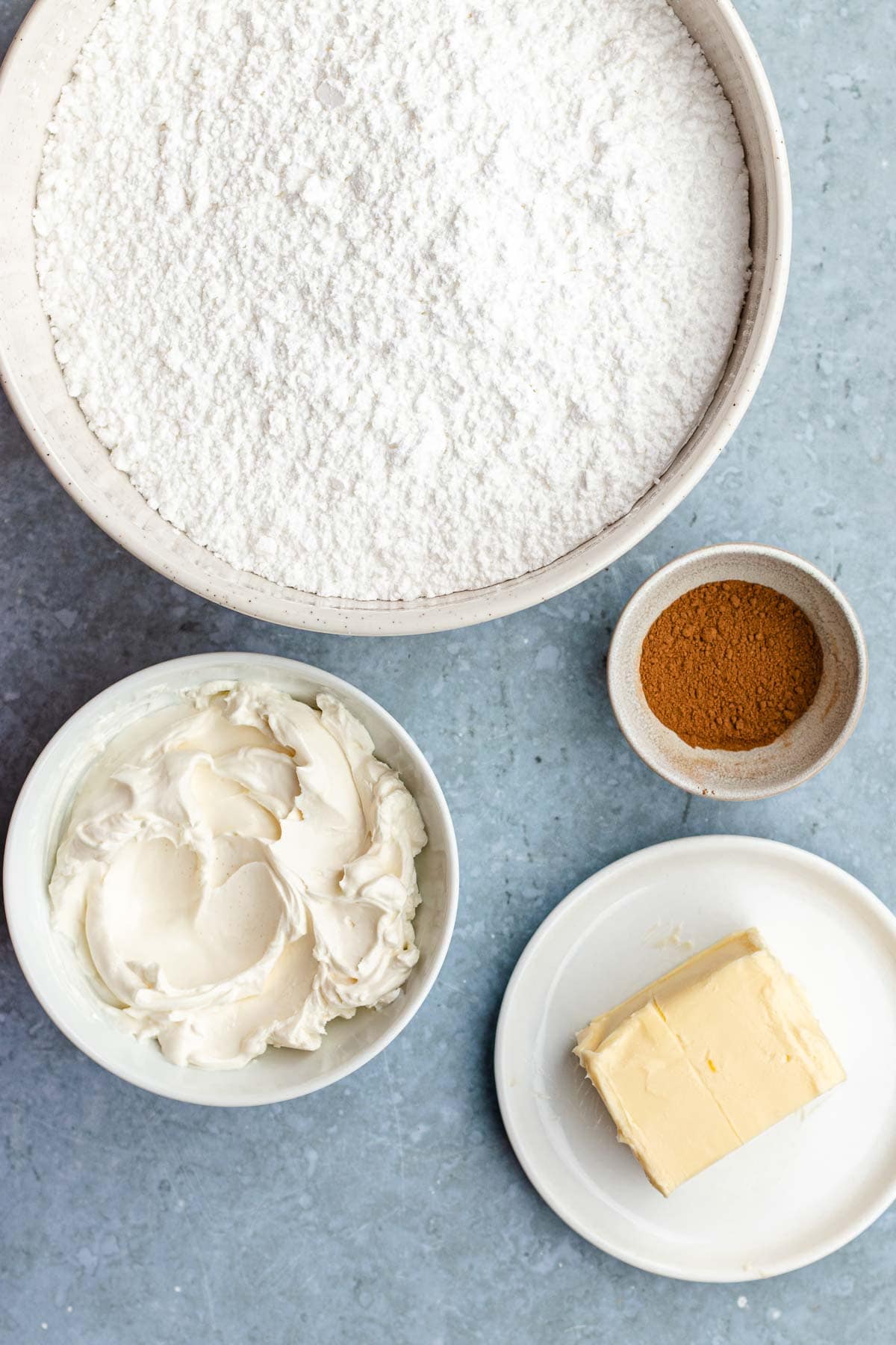 Cinnamon Cream Cheese Frosting Ingredients in bowls