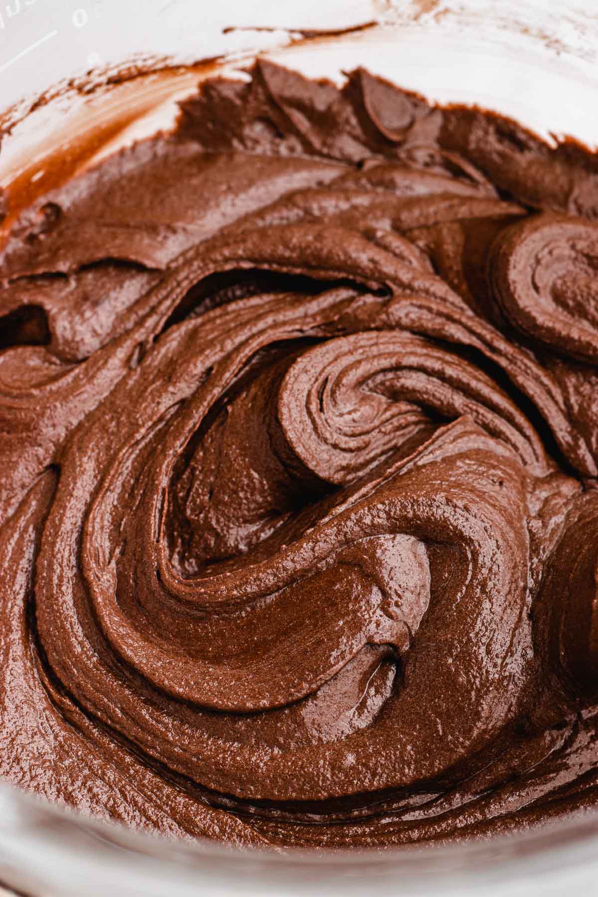 Dark Chocolate Frosting close up of prepared frosting in bowl
