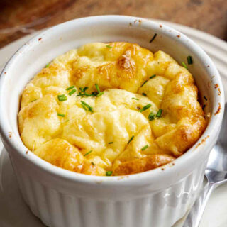 Close up of soufflé in dish.