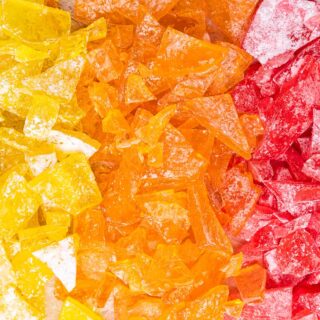 Close up of yellow, orange and red Hard Candy.
