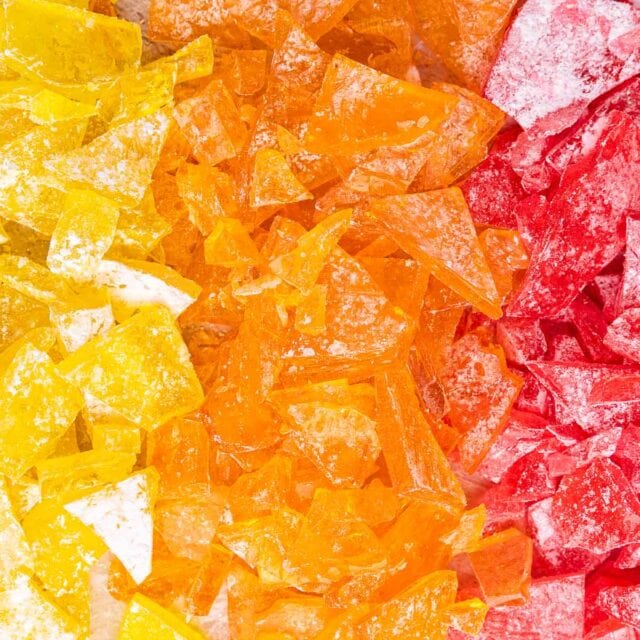 Close up of three flavors of Hard Candy.