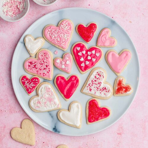 round plate with heart cookies spread out