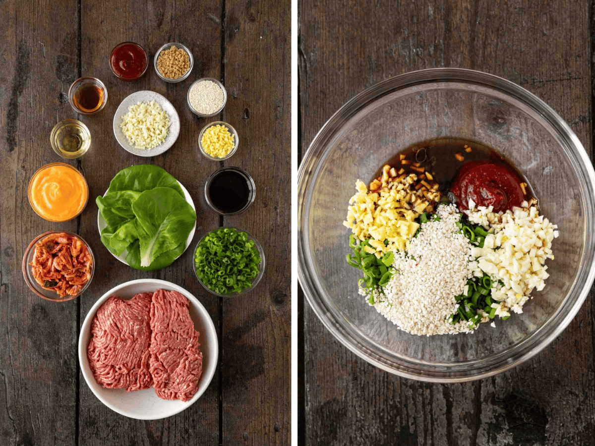 collage of ingredients separated and in a bowl combined