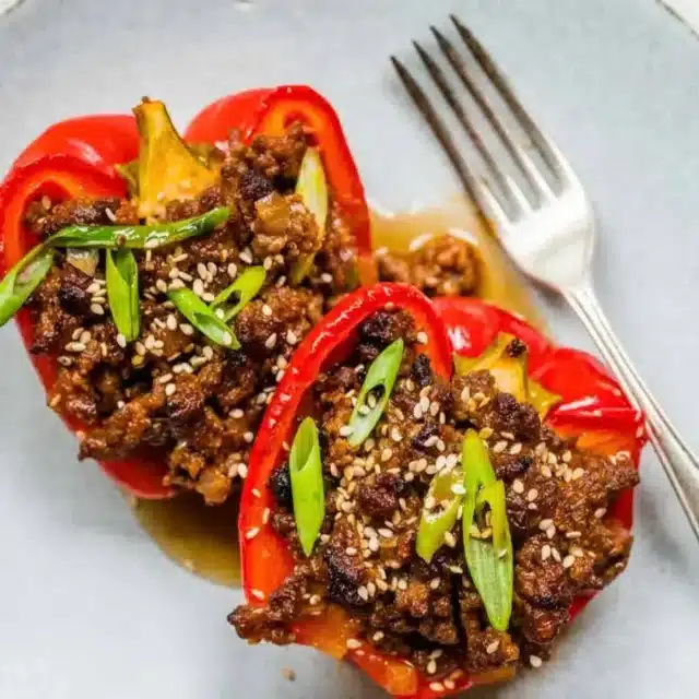 plated peppers stuffed with meat